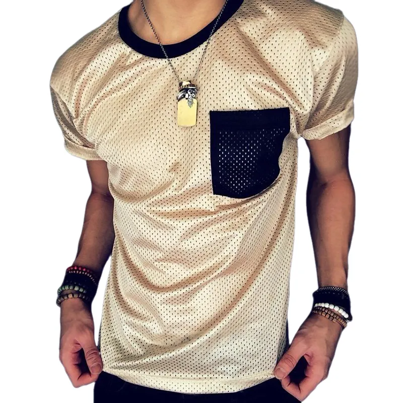 Men's Retro Casual Mesh Fabric Color Block Sports Round Neck Short Sleeve T-Shirt MTA2551C5TO sold by Manly