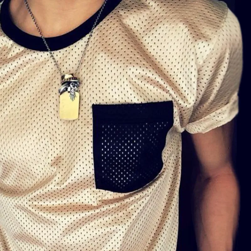 Men's Retro Casual Mesh Fabric Color Block Sports Round Neck Short Sleeve T-Shirt MTA2551C5TO sold by Manly product image thumbnail 3