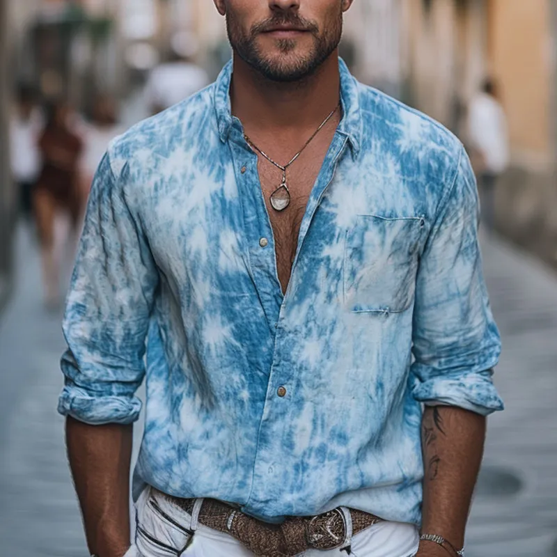 Men's Skin-friendly Light Blue Tie-Dye Cotton Casual Shirt MTA2564C8U sold by Manly product image thumbnail 2