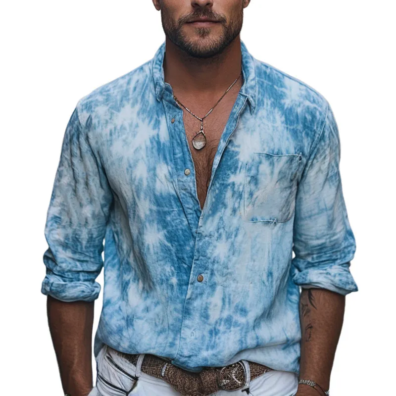 Men's Skin-friendly Light Blue Tie-Dye Cotton Casual Shirt MTA2564C8U sold by Manly