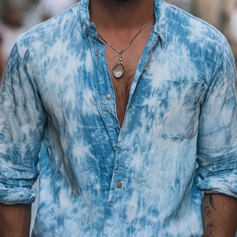 Men's Skin-friendly Light Blue Tie-Dye Cotton Casual Shirt MTA2564C8U sold by Manly product image thumbnail 3