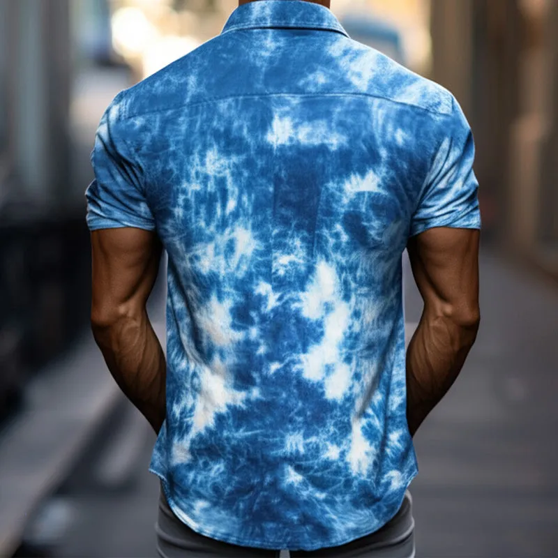 Men's Summer Blue Tie-Dye Cotton Casual Short Sleeve Shirt MTA2510C1U sold by Manly product image thumbnail 3