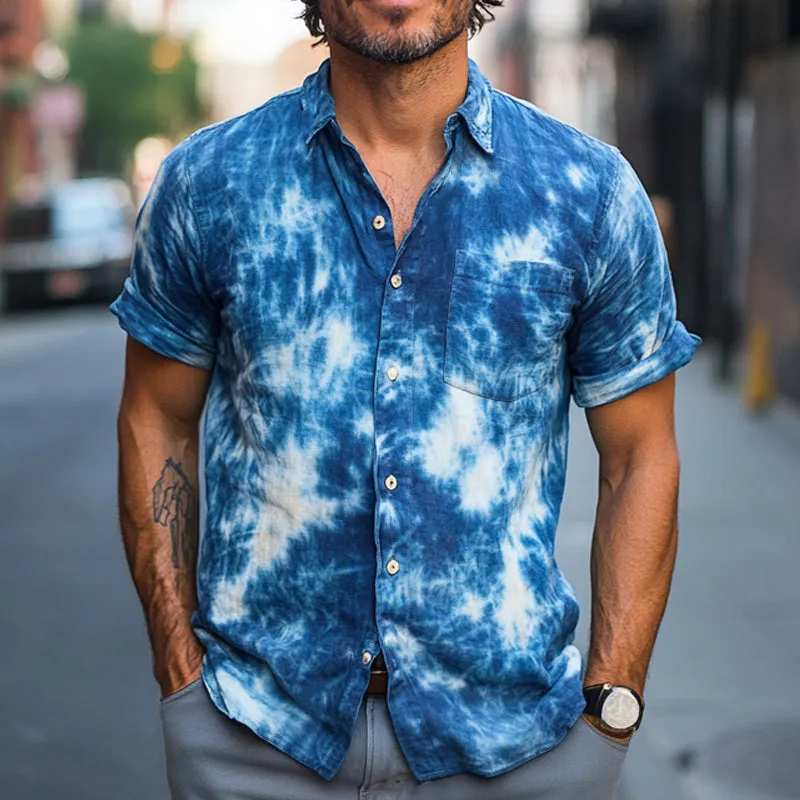 Men's Summer Blue Tie-Dye Cotton Casual Short Sleeve Shirt MTA2510C1U sold by Manly product image thumbnail 2