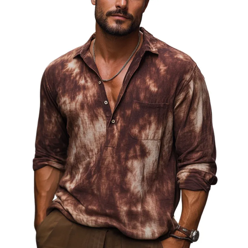 Men's Summer Red Brown Tie-Dye Cotton Casual T-Shirt MTA2597C5U sold by Manly