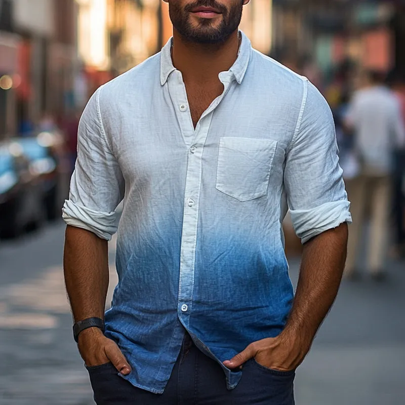 Men's Skin-friendly Blue Gradient Tie-Dye Cotton Casual Shirt MTA2565C1U sold by Manly product image thumbnail 2