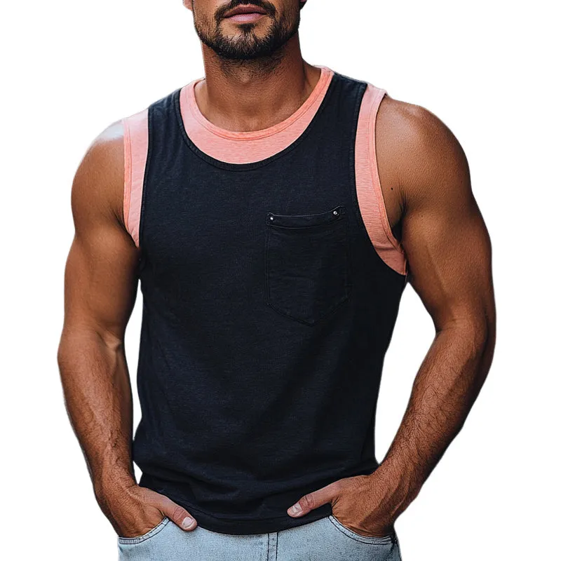 Men's Skin-friendly Cotton Contrast Color Stitching Tank Top MTA2552C4U sold by Manly