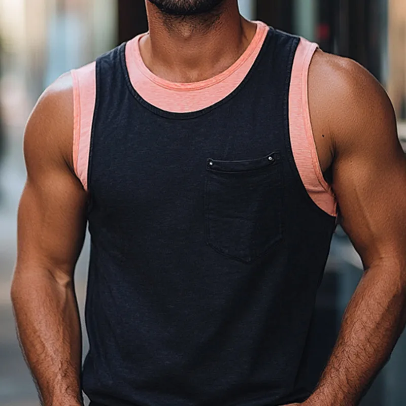 Men's Skin-friendly Cotton Contrast Color Stitching Tank Top MTA2552C4U sold by Manly product image thumbnail 3