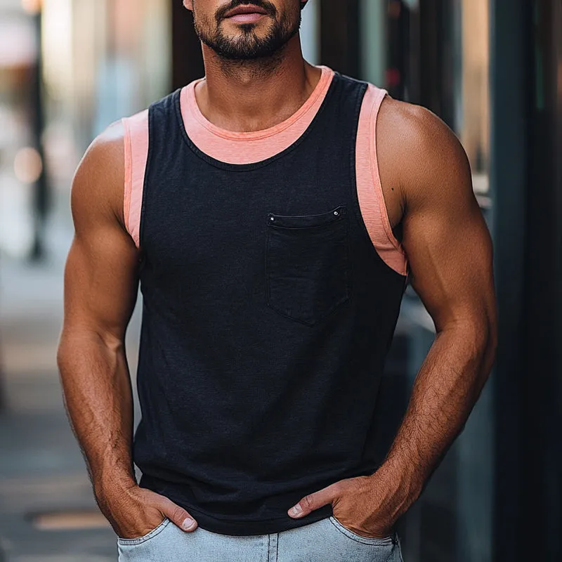 Men's Skin-friendly Cotton Contrast Color Stitching Tank Top MTA2552C4U sold by Manly product image thumbnail 2