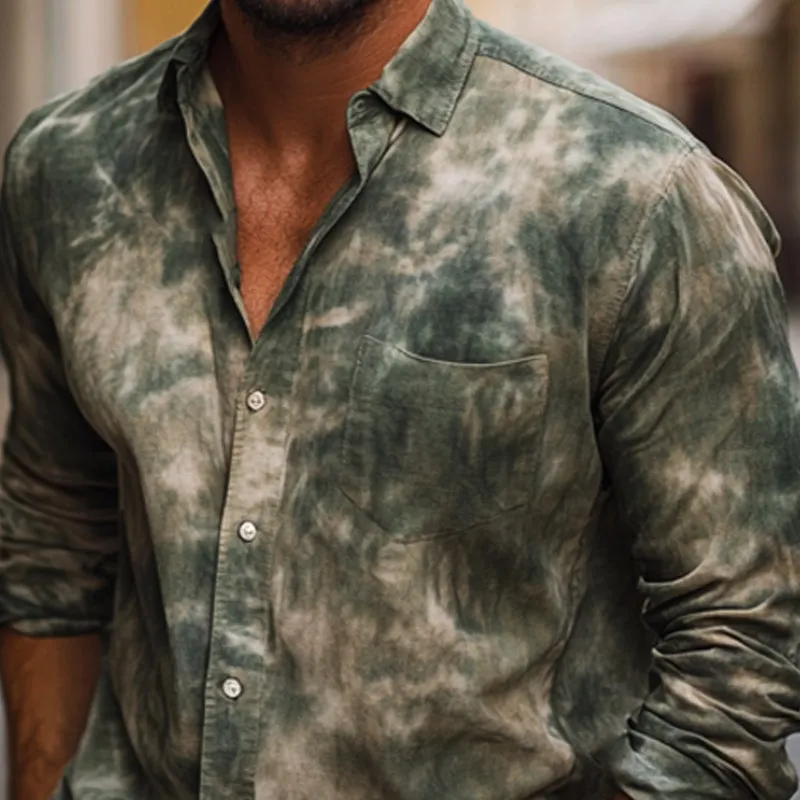 Men's Dark Green Mottled Print Casual Long Sleeve Shirt MTA2582C8U sold by Manly product image thumbnail 4