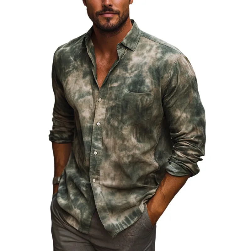 Men's Dark Green Mottled Print Casual Long Sleeve Shirt MTA2582C8U sold by Manly