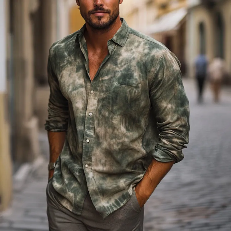 Men's Dark Green Mottled Print Casual Long Sleeve Shirt MTA2582C8U sold by Manly product image thumbnail 2