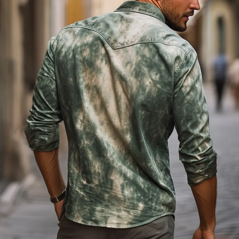 Men's Dark Green Mottled Print Casual Long Sleeve Shirt MTA2582C8U sold by Manly product image thumbnail 3