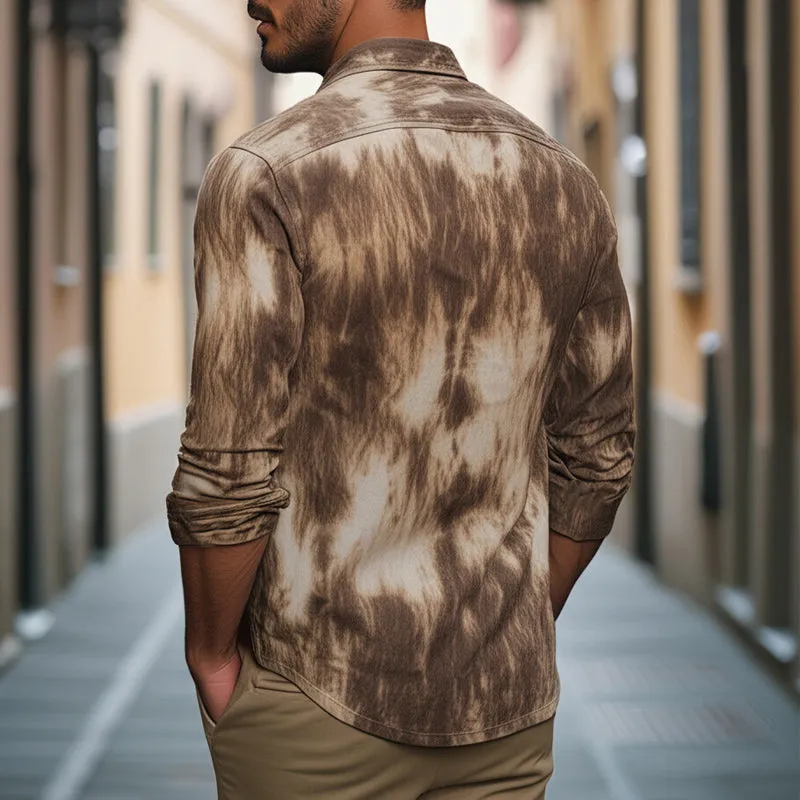 Men's Brown Mottled Print Casual Long Sleeve Shirt MTA2524C3U sold by Manly product image thumbnail 3