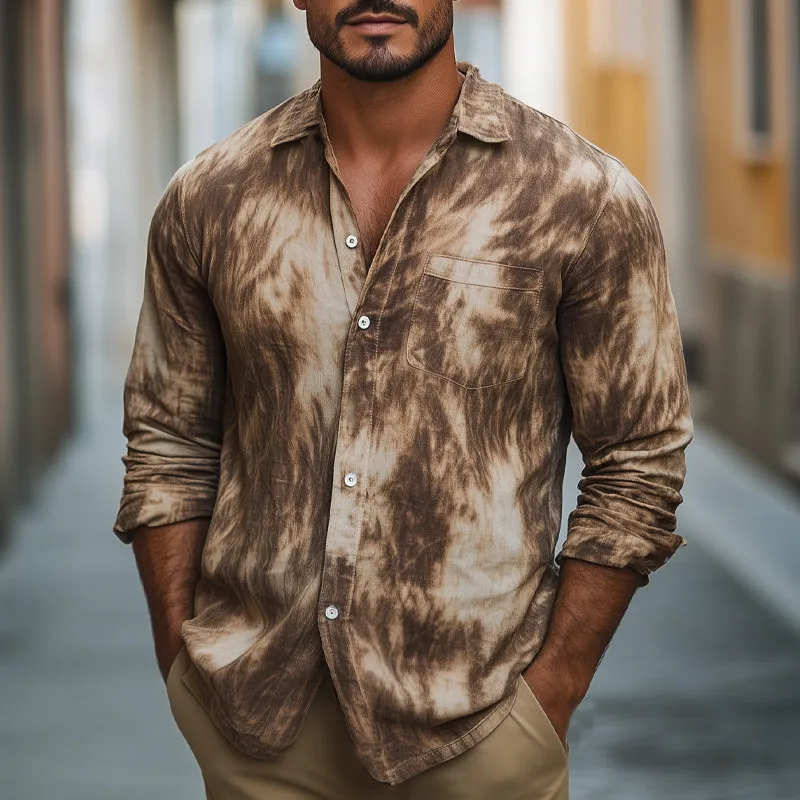Men's Brown Mottled Print Casual Long Sleeve Shirt MTA2524C3U sold by Manly product image thumbnail 2