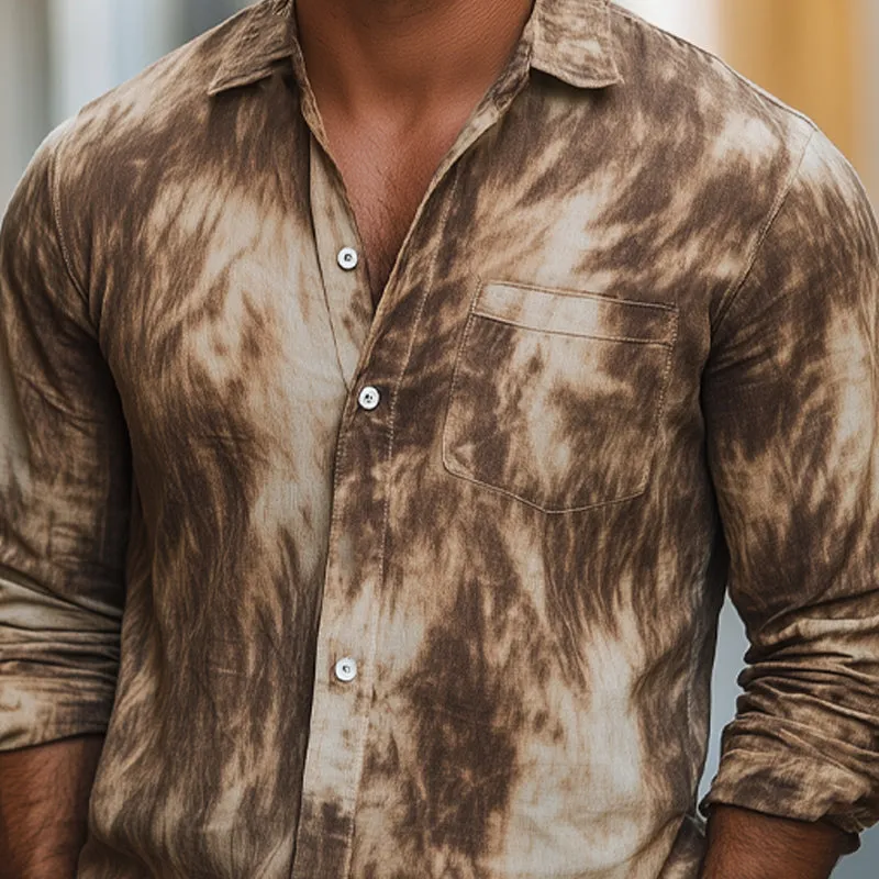 Men's Brown Mottled Print Casual Long Sleeve Shirt MTA2524C3U sold by Manly product image thumbnail 4