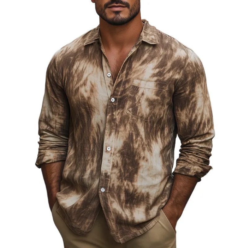 Men's Brown Mottled Print Casual Long Sleeve Shirt MTA2524C3U made by Manly