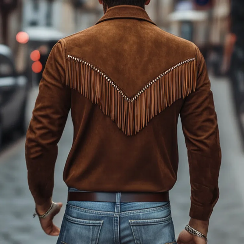 Men's Brown Vintage Lapel Tassel Suede Shirt MTA2588C5U sold by Manly product image thumbnail 3