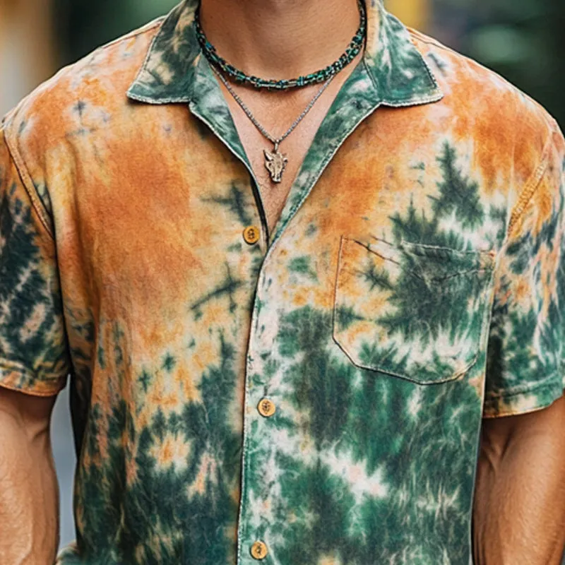 Men's Orange Green Mottled Tie Dye Casual Short Sleeve Shirt MTA2591C9U sold by Manly product image thumbnail 3