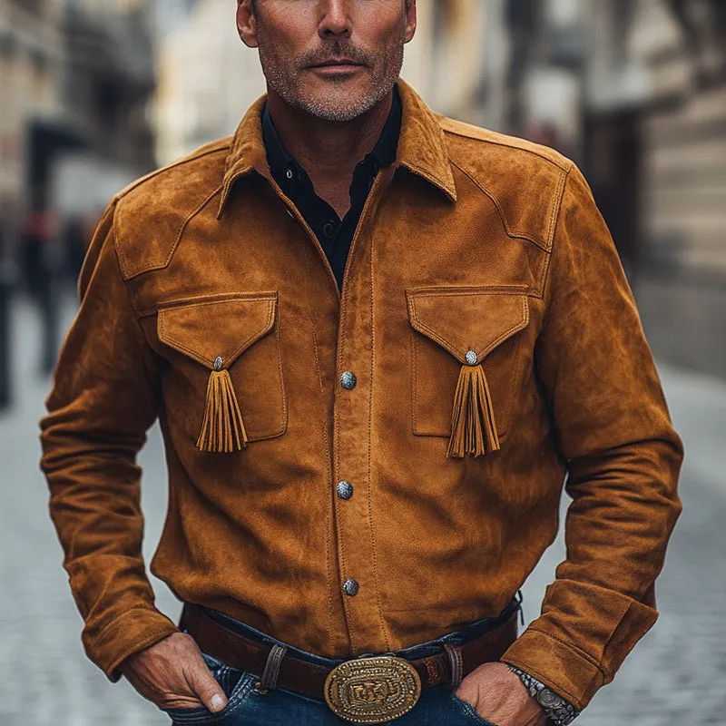 Men's Spring and Autumn Retro Tassel Suede Long Sleeve Shirt MTA2562C2U sold by Manly product image thumbnail 2