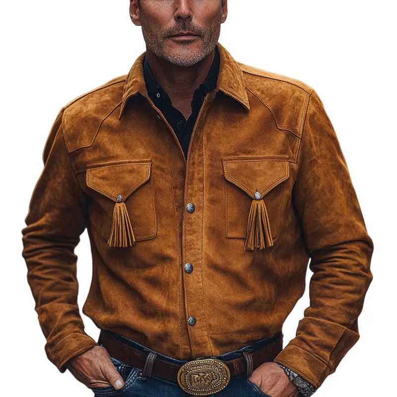 Men's Spring and Autumn Retro Tassel Suede Long Sleeve Shirt MTA2562C2U sold by Manly