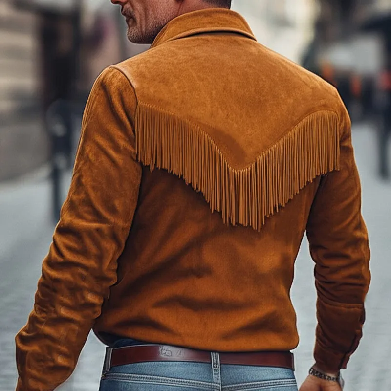 Men's Spring and Autumn Retro Tassel Suede Long Sleeve Shirt MTA2562C2U sold by Manly product image thumbnail 3