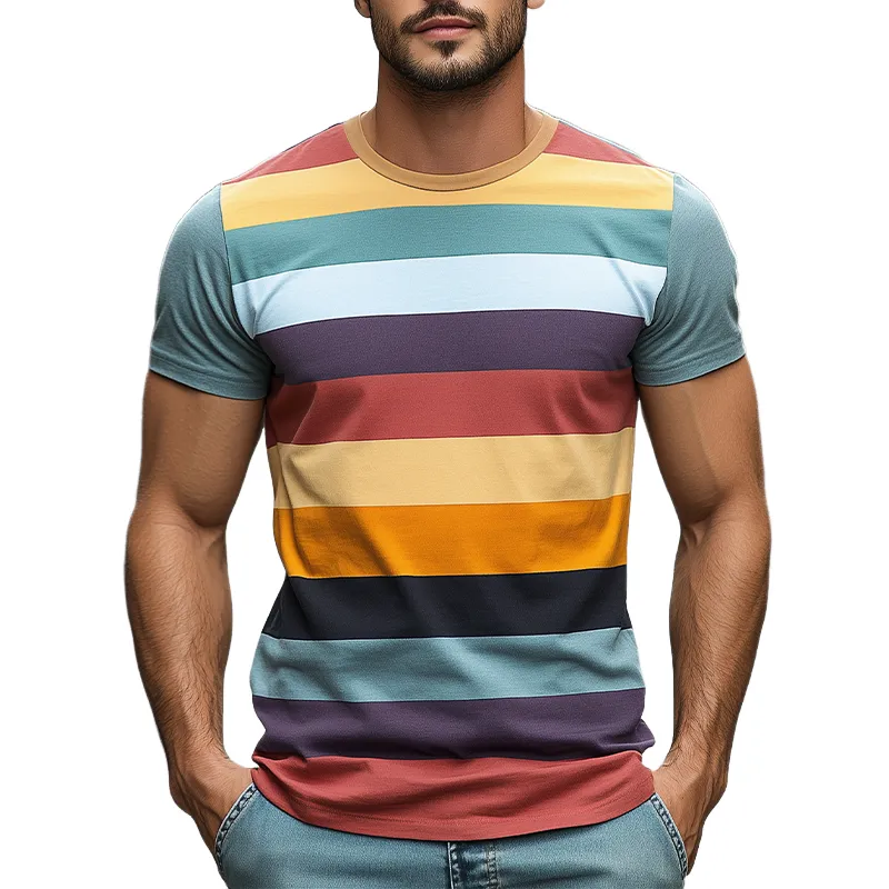 Men's Casual Round Neck Slim Fit Horizontal Striped Cotton Short-sleeved T-shirt MTA2571C5K sold by Manly