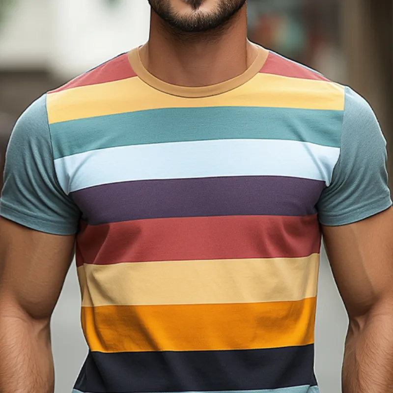 Men's Casual Round Neck Slim Fit Horizontal Striped Cotton Short-sleeved T-shirt MTA2571C5K sold by Manly product image thumbnail 4