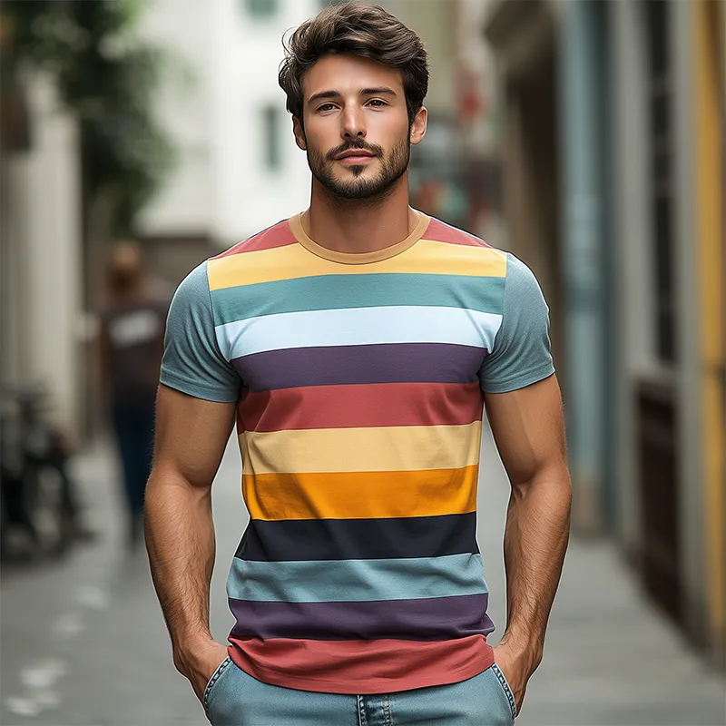Men's Casual Round Neck Slim Fit Horizontal Striped Cotton Short-sleeved T-shirt MTA2571C5K sold by Manly product image thumbnail 3