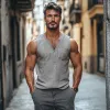 Men's Casual Linen Button V-Neck Patch Pocket Slim Fit Tank Top MTA2174C9M sold by Manly
