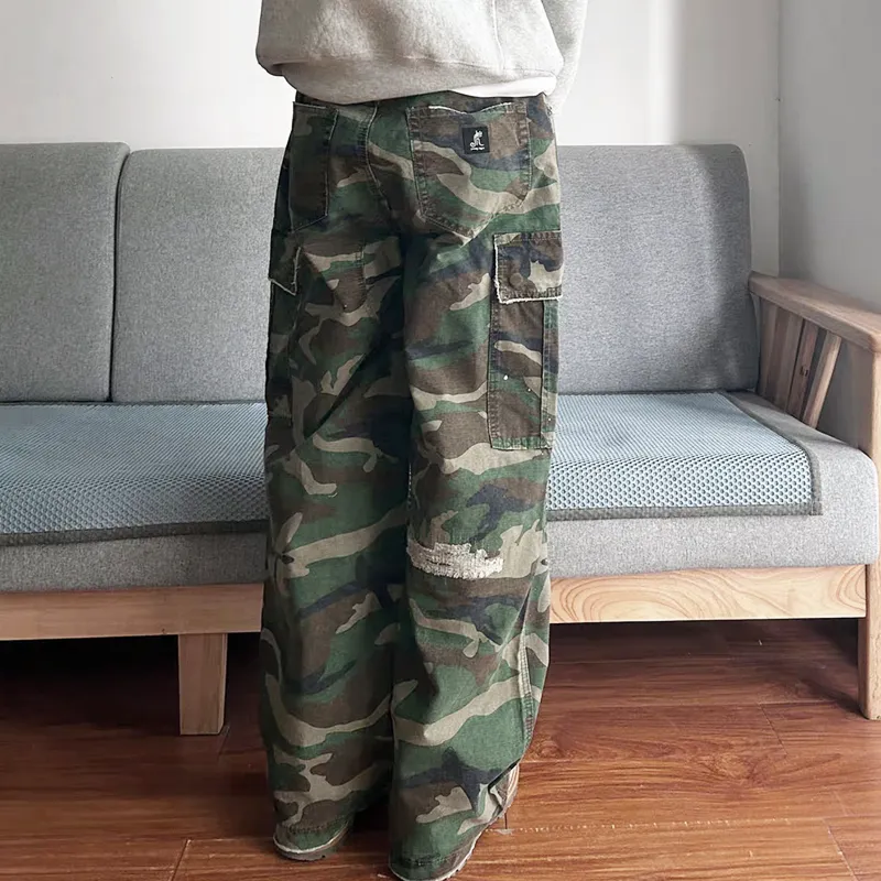 Men's Loose Washed Camo Large Pocket Wear-resistant Cargo Paratrooper Pants MTA2226C5Z sold by Manly product image thumbnail 3