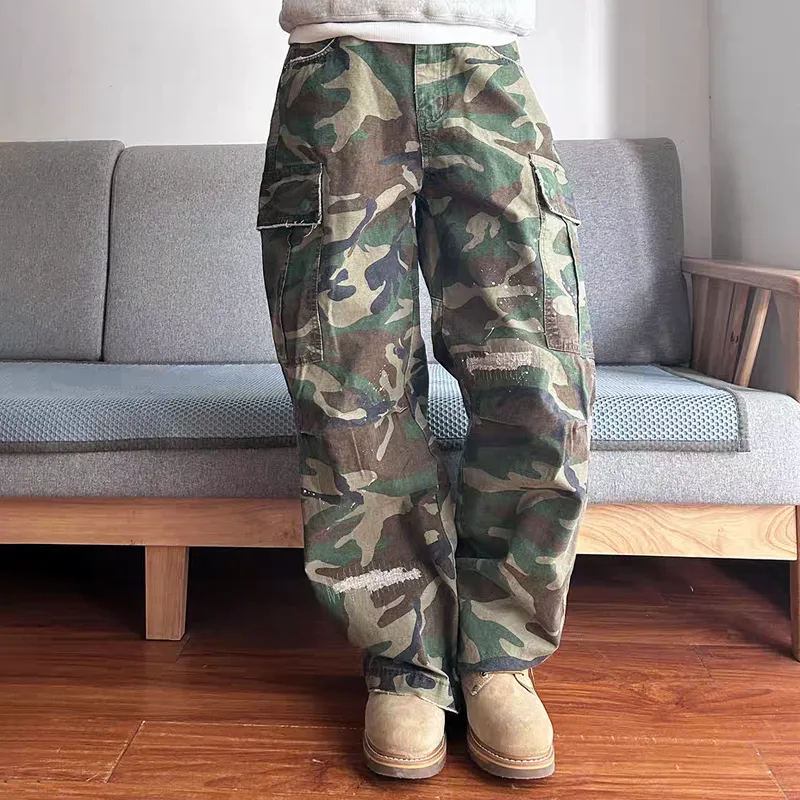 Men's Loose Washed Camo Large Pocket Wear-resistant Cargo Paratrooper Pants MTA2226C5Z sold by Manly product image thumbnail 2