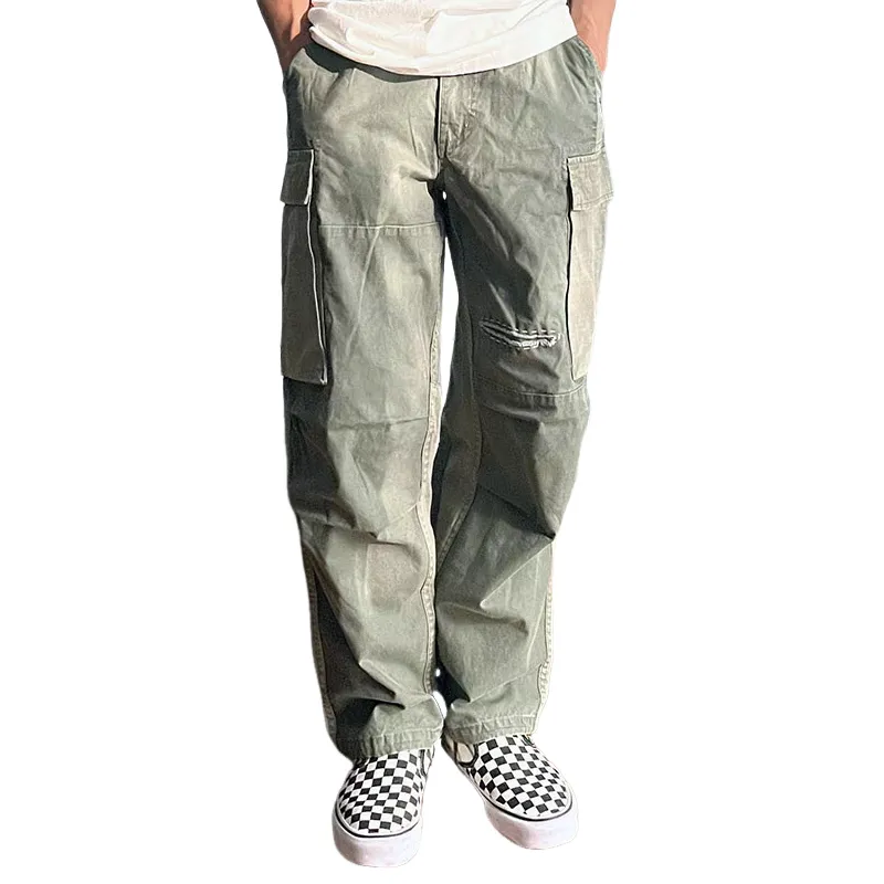 Men's Loose Washed Large Pocket Wear-resistant Cargo Paratrooper Pants MTA2210C9Z sold by Manly