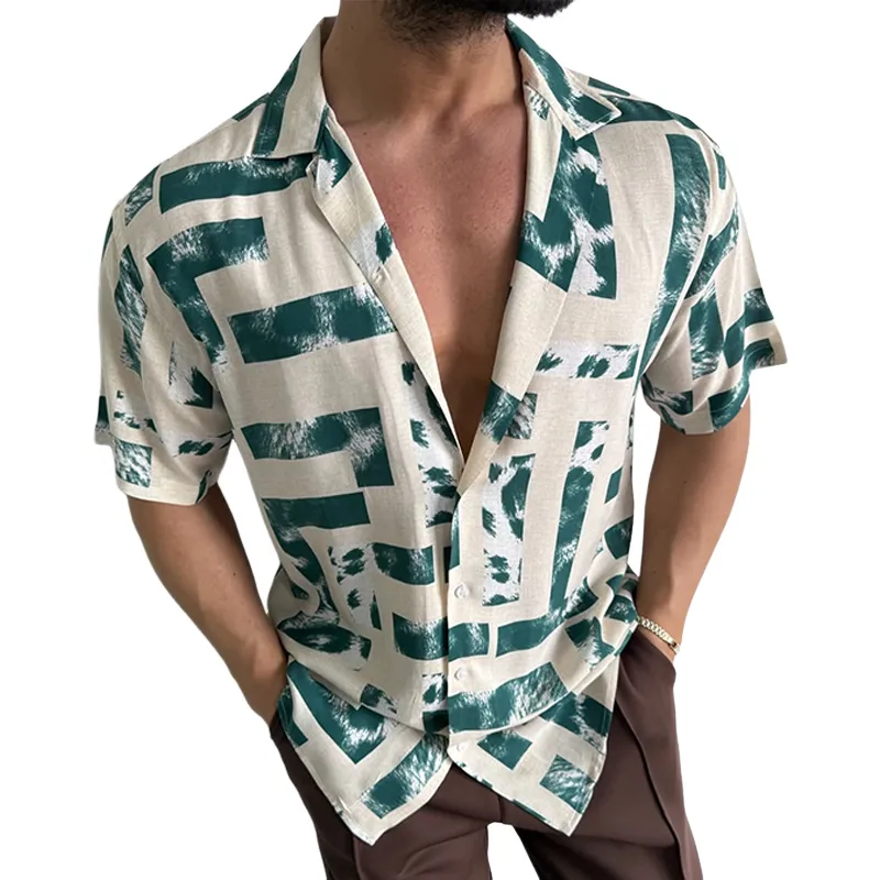 Men's Fashion Street Style Print Lapel Short Sleeve Shirt MTA2580C5Z sold by Manly