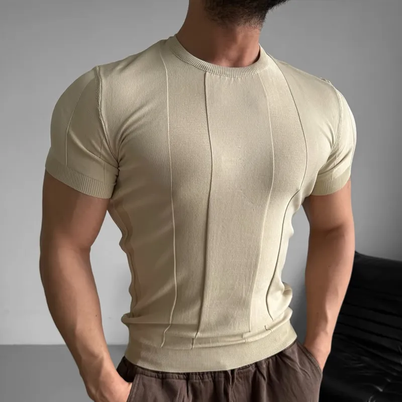 Men's Fashion Solid Round Neck Short Sleeve Knit Sweater T-shirt MTA2214C9Z sold by Manly product image thumbnail 3