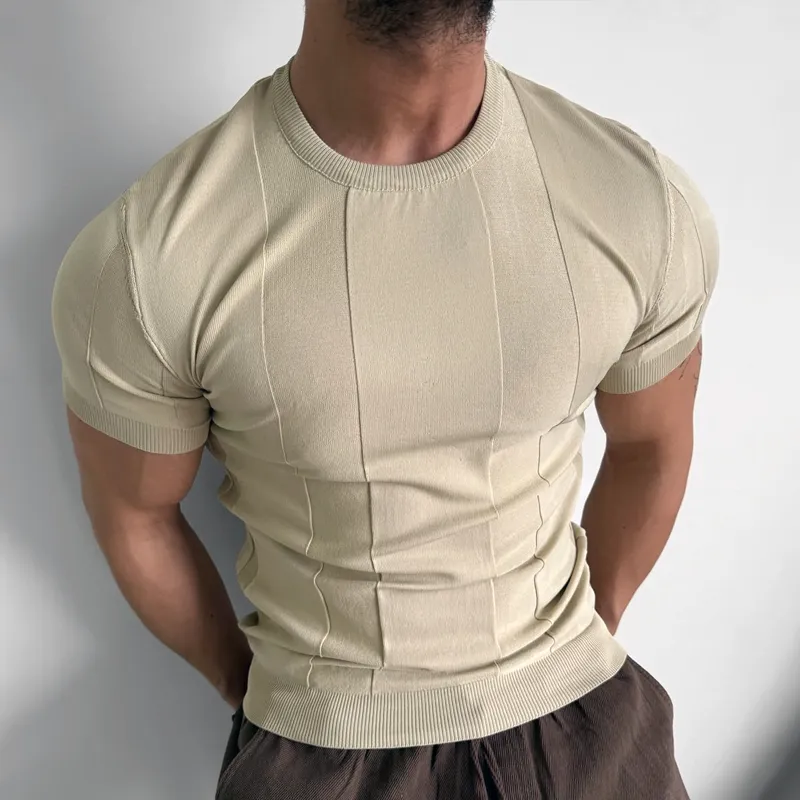 Men's Fashion Solid Round Neck Short Sleeve Knit Sweater T-shirt MTA2214C9Z sold by Manly product image thumbnail 2