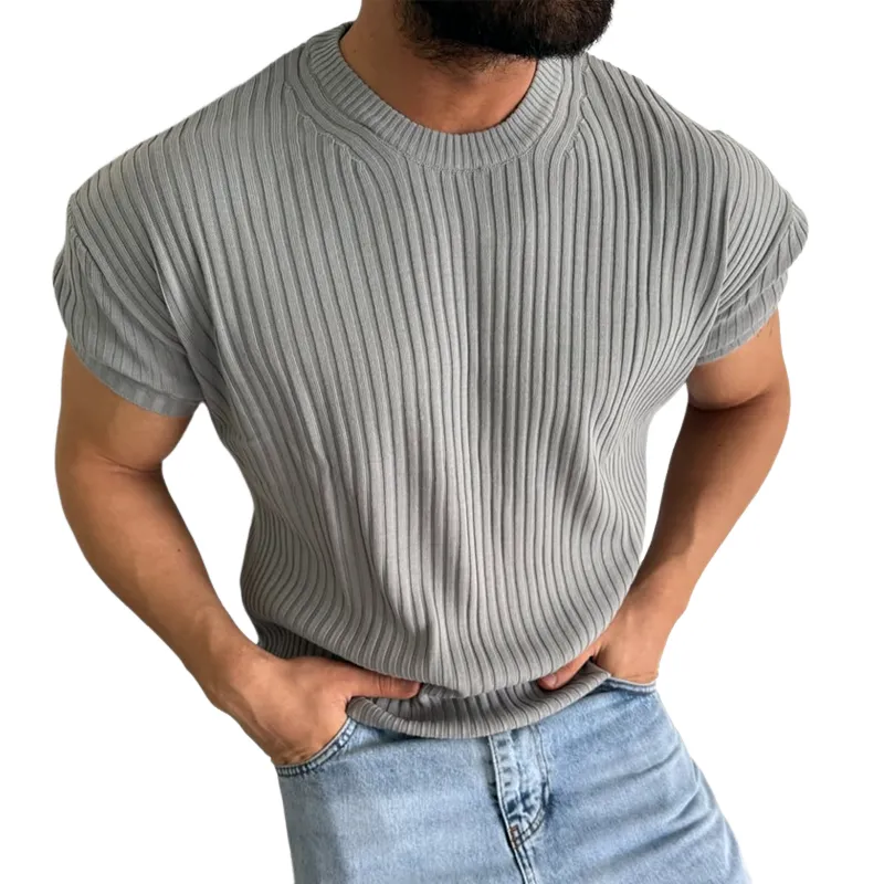 Men's Fashion Solid Round Neck Short Sleeve Knit Sweater T-shirt MTA2297C7Z sold by Manly