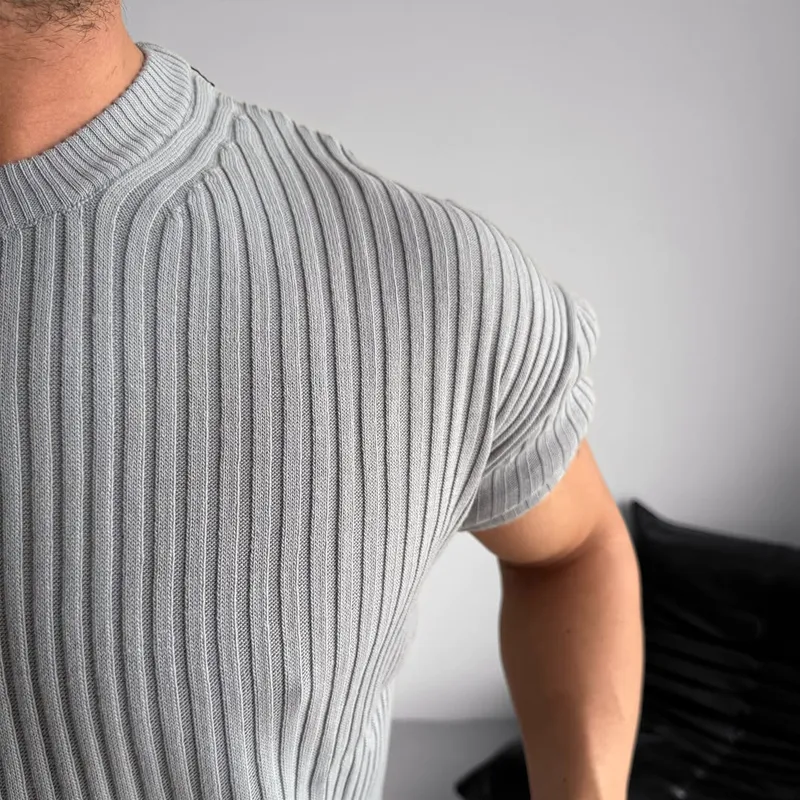 Men's Fashion Solid Round Neck Short Sleeve Knit Sweater T-shirt MTA2297C7Z sold by Manly product image thumbnail 3