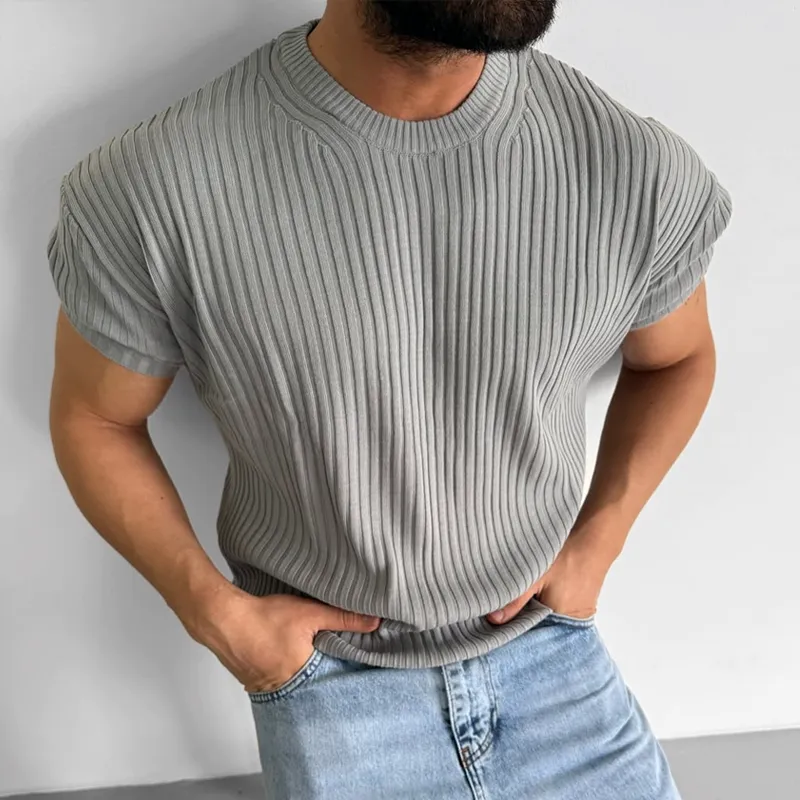 Men's Fashion Solid Round Neck Short Sleeve Knit Sweater T-shirt MTA2297C7Z sold by Manly product image thumbnail 2
