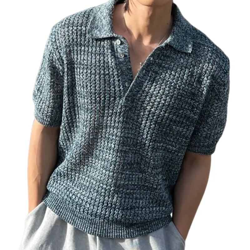 Men's Casual Lapel Loose Knitted Short Sleeve Polo Shirt MTA2243C0M sold by Manly