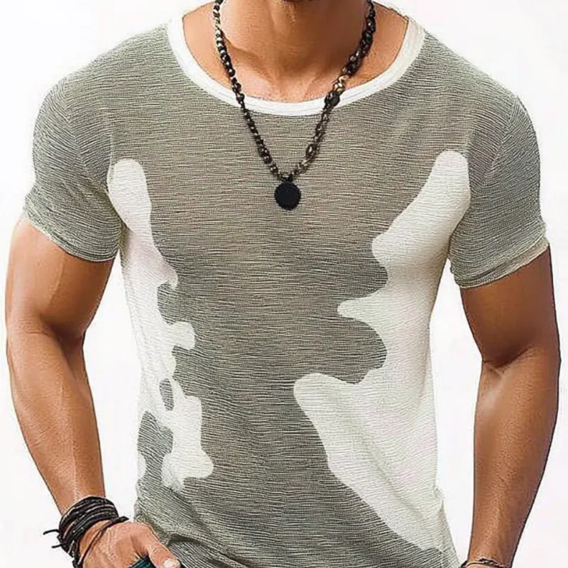 Men's Casual Contrast Color Round Neck Slim Fit Knitted Short Sleeve Sweater T-Shirt MTA2460C5M sold by Manly product image thumbnail 2