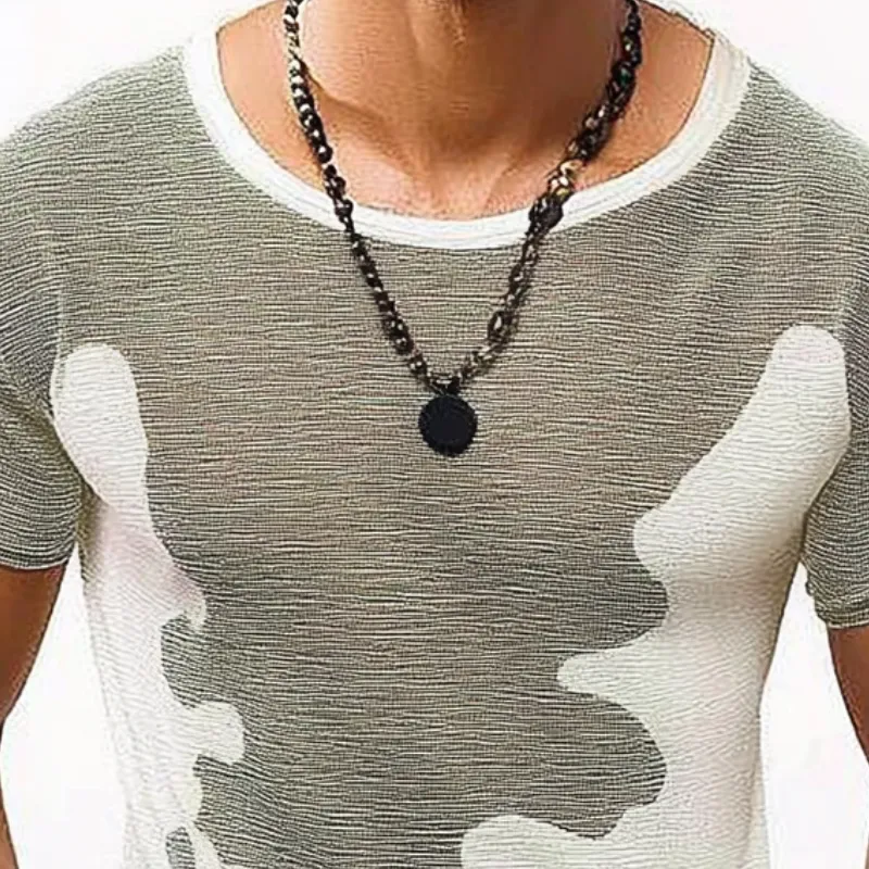 Men's Casual Contrast Color Round Neck Slim Fit Knitted Short Sleeve Sweater T-Shirt MTA2460C5M sold by Manly product image thumbnail 3