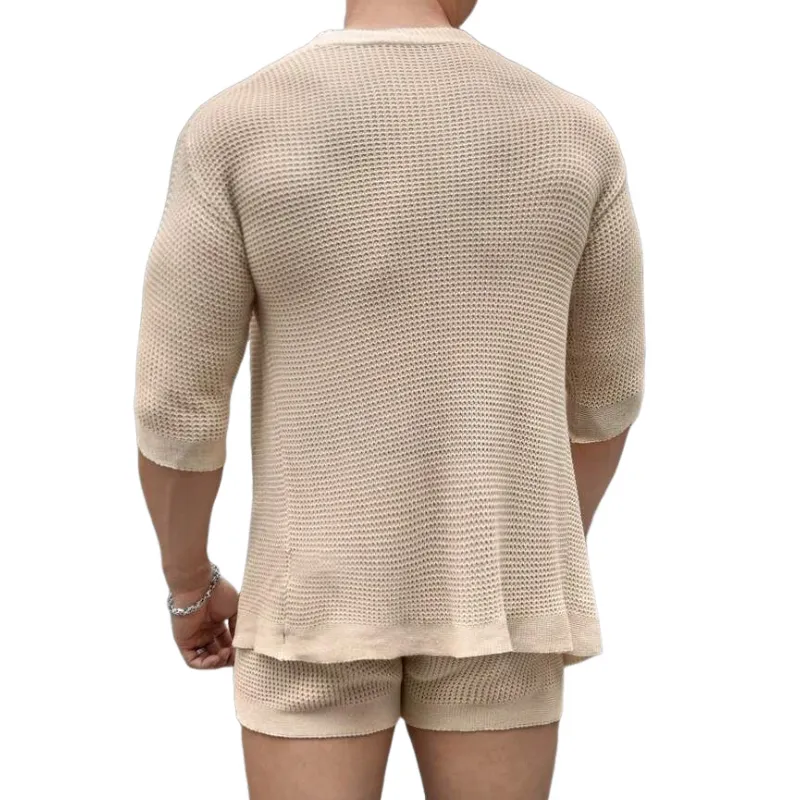 Men's Casual Mid-Sleeve Cardigan Elastic Waist Shorts Knitted Set MTA2227C5M sold by Manly product image thumbnail 3