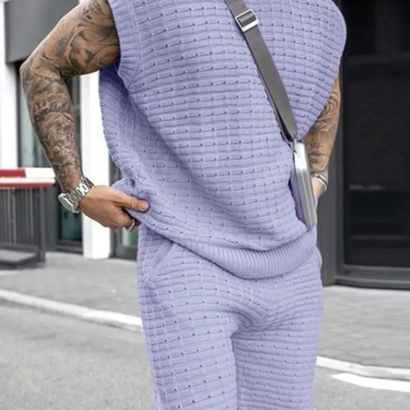 Men's Casual Round Neck Loose Tank Top Elastic Waist Shorts Knitted Set MTA2274C1M sold by Manly product image thumbnail 2