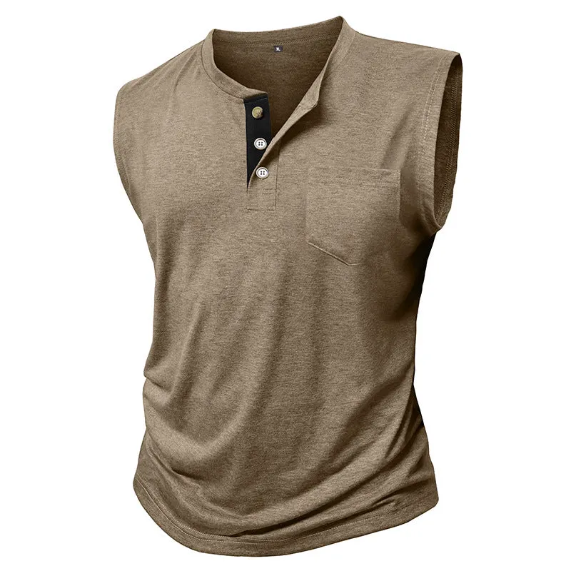Men's Casual Cotton Blend Contrast Henley Neck Tank Top MTA2018C8X sold by Manly product image thumbnail 4