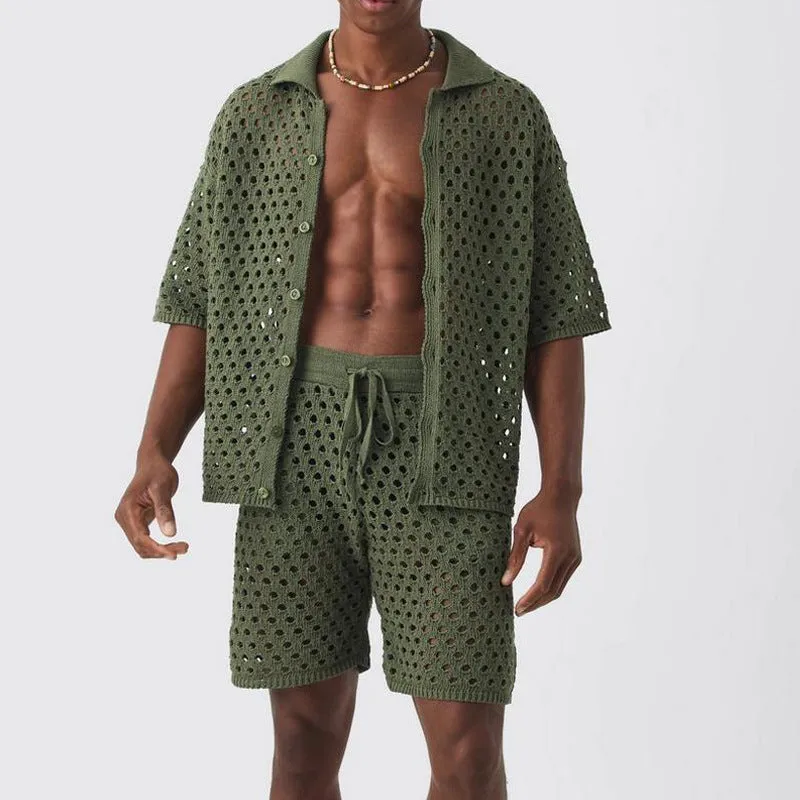 Men's Solid Color Knitted Short-Sleeved Shorts Two-Piece Set MTA2033C4X sold by Manly product image thumbnail 3