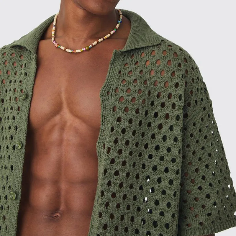 Men's Solid Color Knitted Short-Sleeved Shorts Two-Piece Set MTA2033C4X sold by Manly product image thumbnail 2