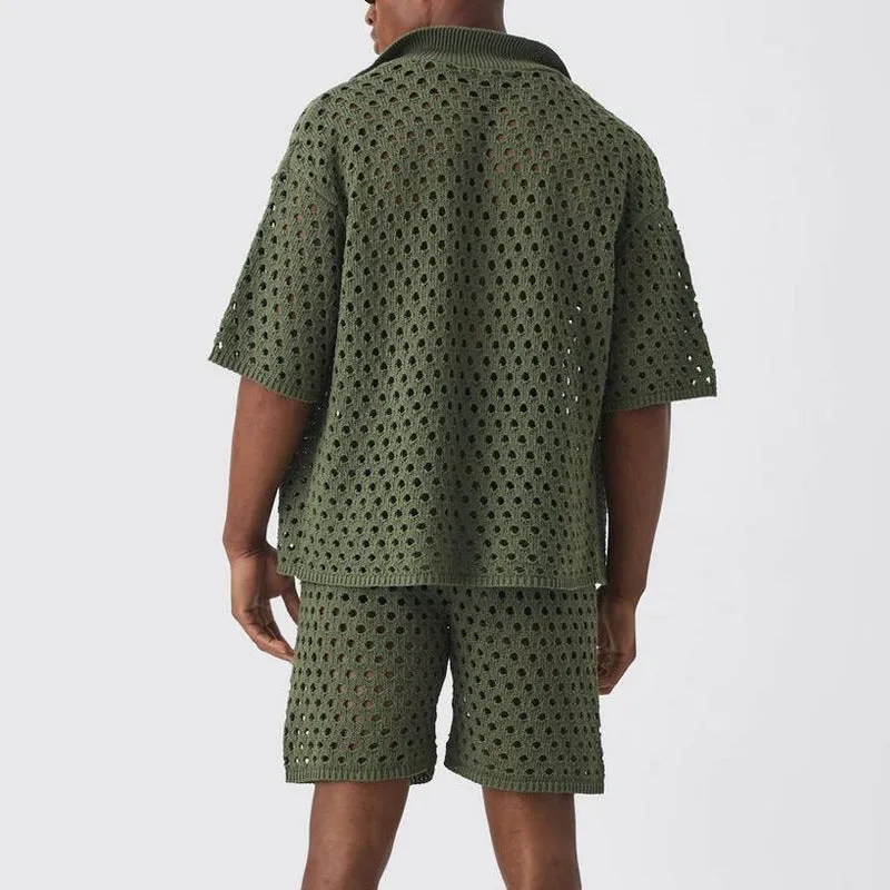 Men's Solid Color Knitted Short-Sleeved Shorts Two-Piece Set MTA2033C4X sold by Manly product image thumbnail 4