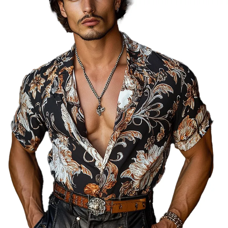 Men's Tropical Floral Print Lapel Short Sleeve Shirt MTA2596C5X sold by Manly