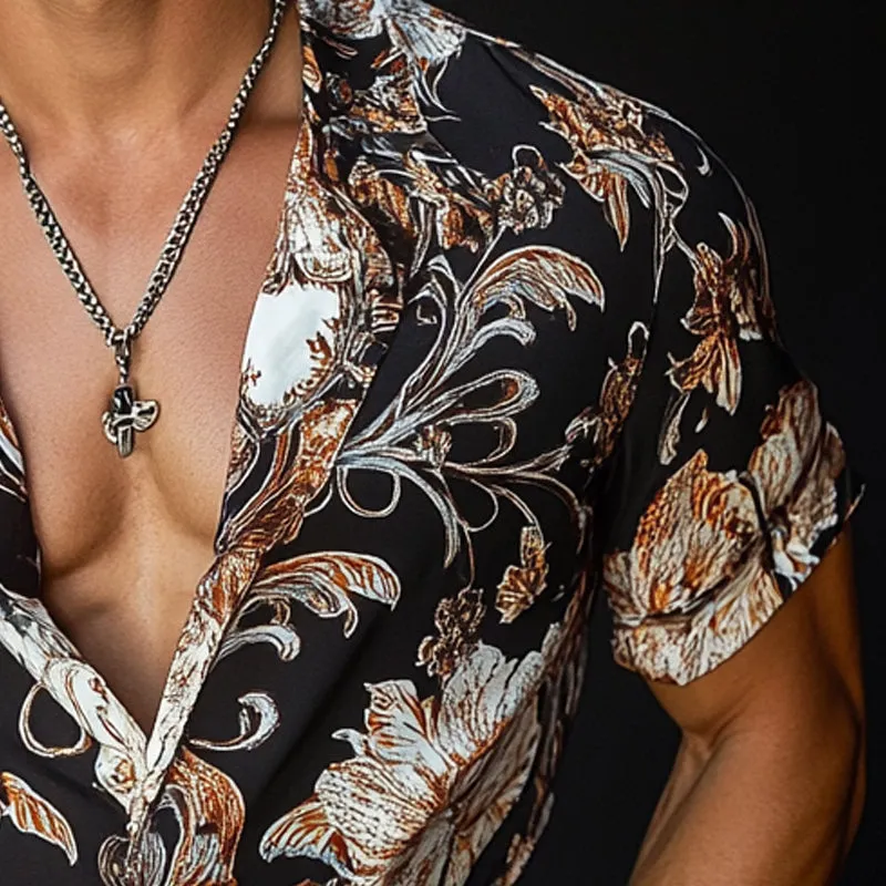 Men's Tropical Floral Print Lapel Short Sleeve Shirt MTA2596C5X sold by Manly product image thumbnail 3