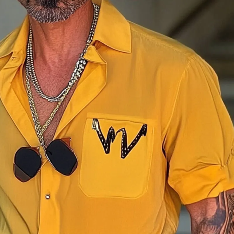 Men's Loose Letter Print Lapel Short Sleeve Shirt MTA2561C9X sold by Manly product image thumbnail 3